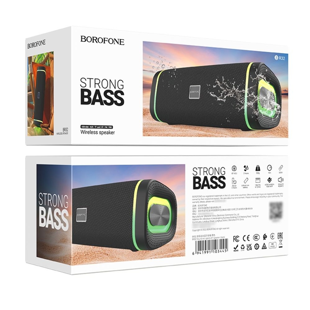 Бездротова колонка Borofone BR32, со светомузыкой, черная | беспроводная колонка