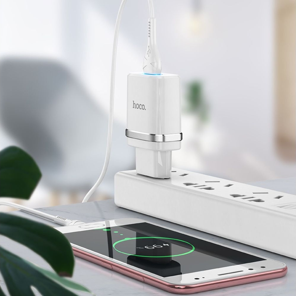 Сетевое зарядное устройство Hoco N1, 1 USB, белое, с кабелем MicroUSB