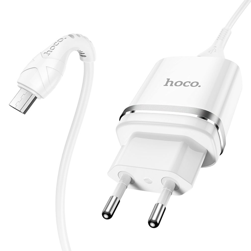 Сетевое зарядное устройство Hoco N1, 1 USB, белое, с кабелем MicroUSB