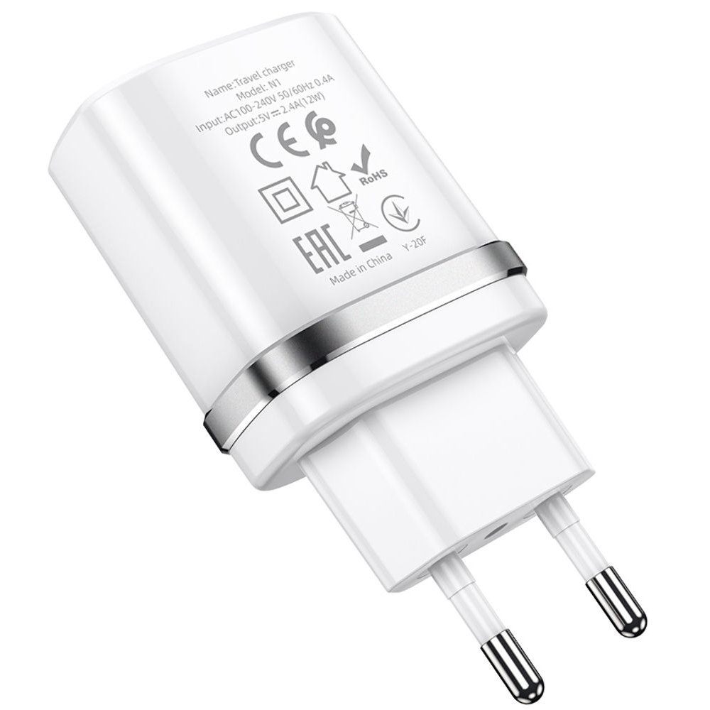 Сетевое зарядное устройство Hoco N1, 1 USB, белое, с кабелем MicroUSB