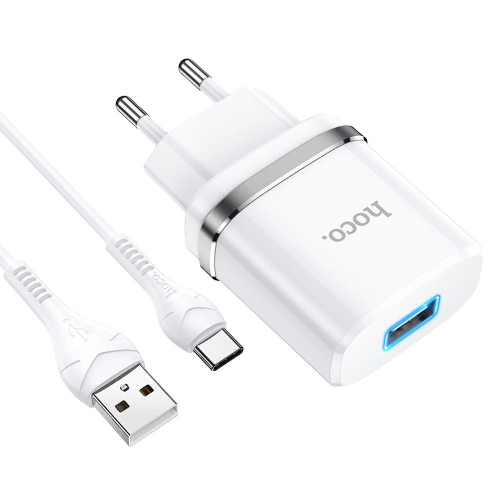 Сетевое зарядное устройство Hoco N1, 1 USB, белое, с кабелем Type-C