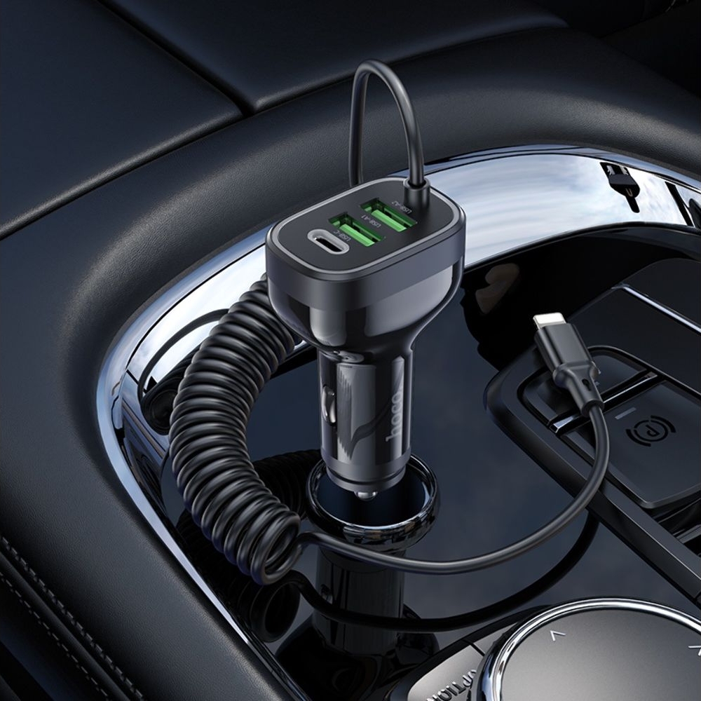 Автомобильний зарядний пристрій Hoco NZ11A, 2 USB, Type-C, Power Delivery (30 Вт), черное + кабель Lightning | зарядка, зарядное устройство