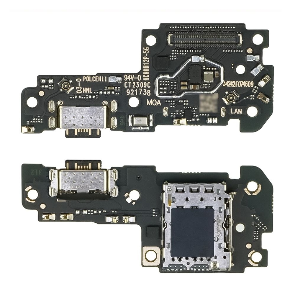 Плата зарядки Xiaomi Poco X5 Pro, Redmi Note 12 Pro 5G, шлейф коннектора зарядки, с микрофоном, с коннектором SIM-карты, High Copy