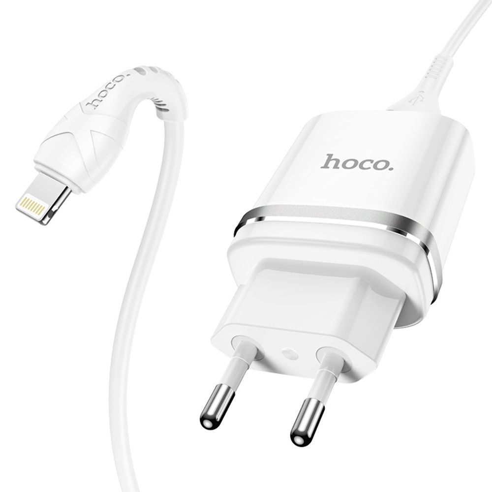 Сетевое зарядное устройство Hoco N1, 1 USB, белое, с кабелем Lightning
