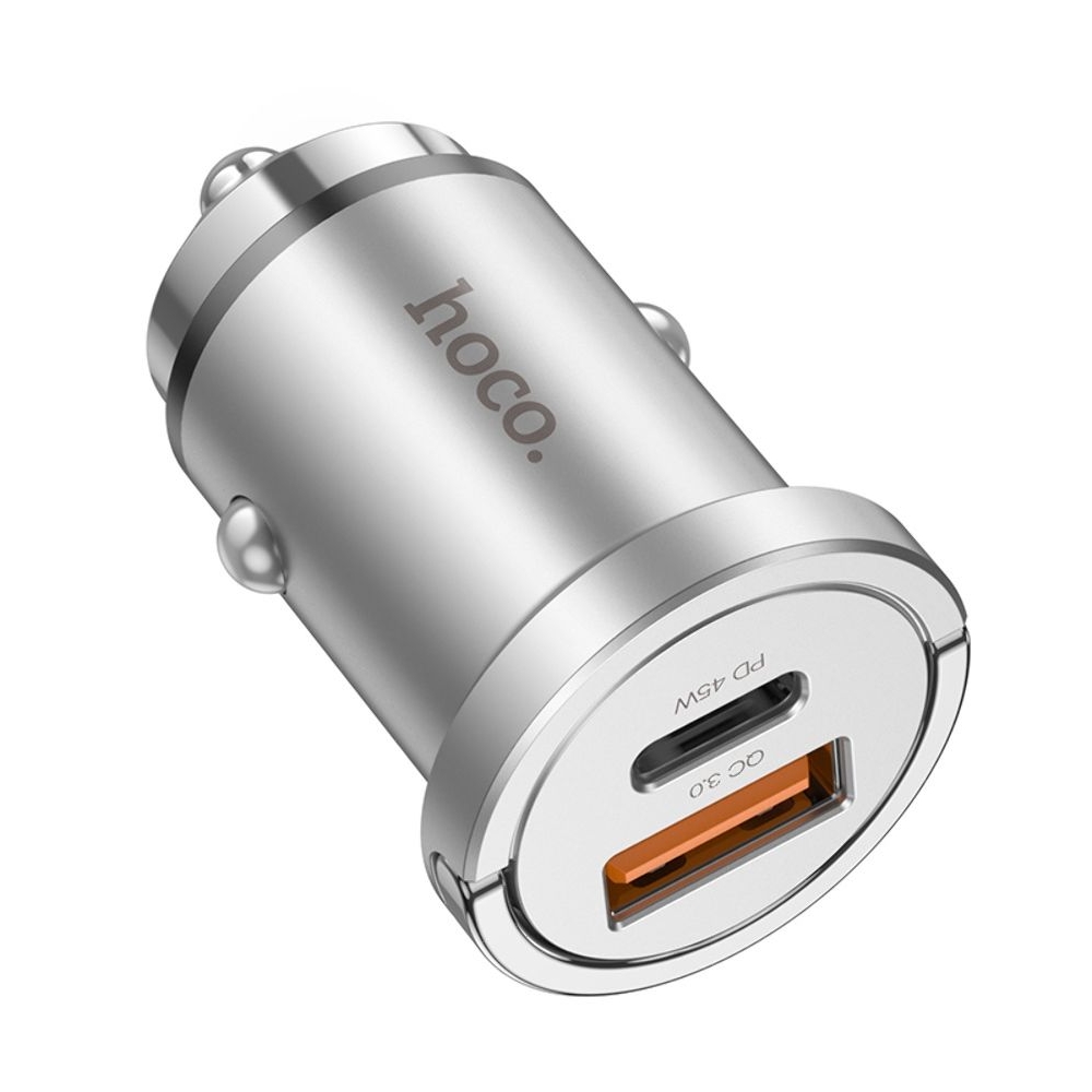 Автомобильний зарядний пристрій Hoco NZ10, USB, Type-C, PD, 45W, серебристое | зарядка, зарядное устройство