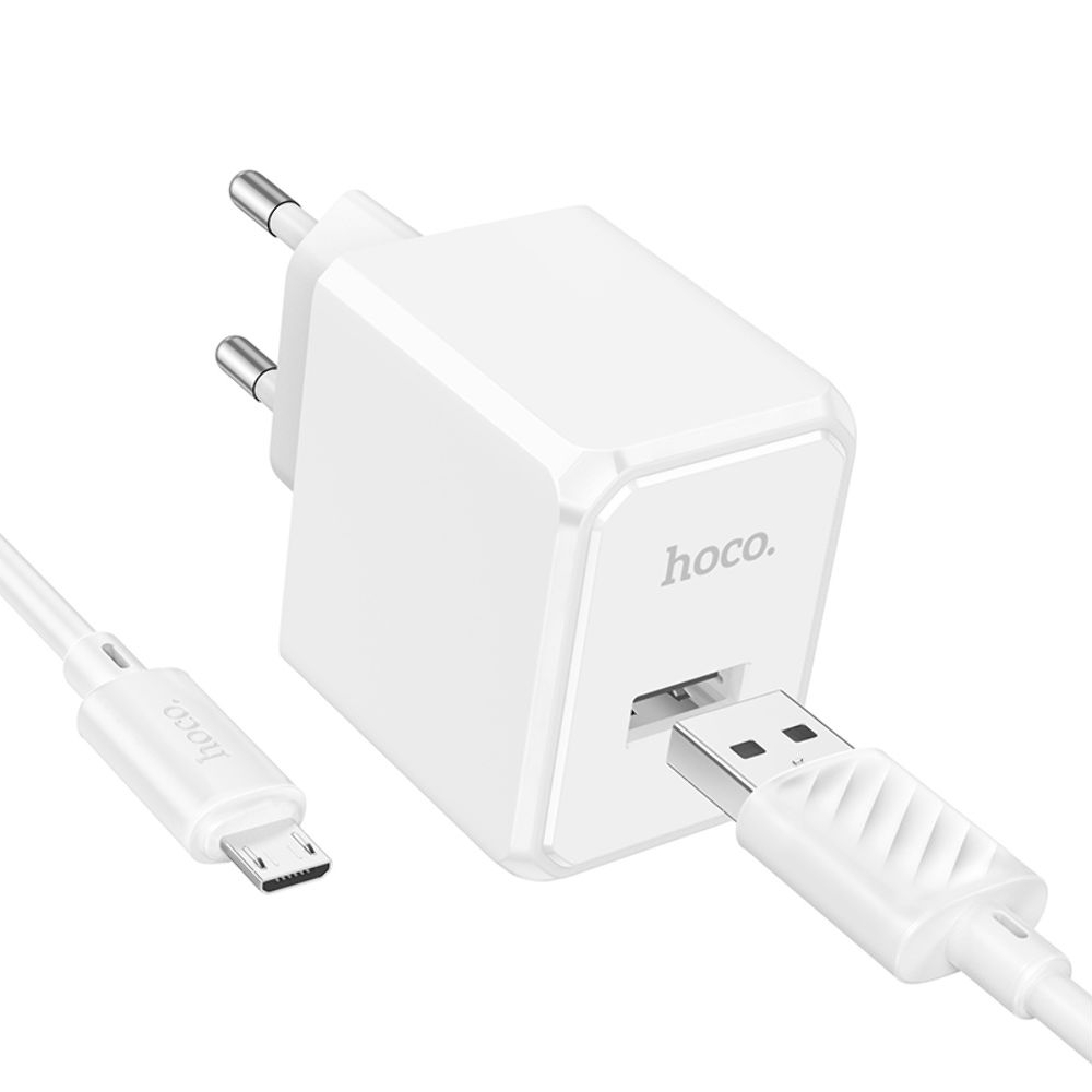 Сетевое зарядное устройство Hoco CS11A, USB, белое, с кабелем USB на MicroUSB