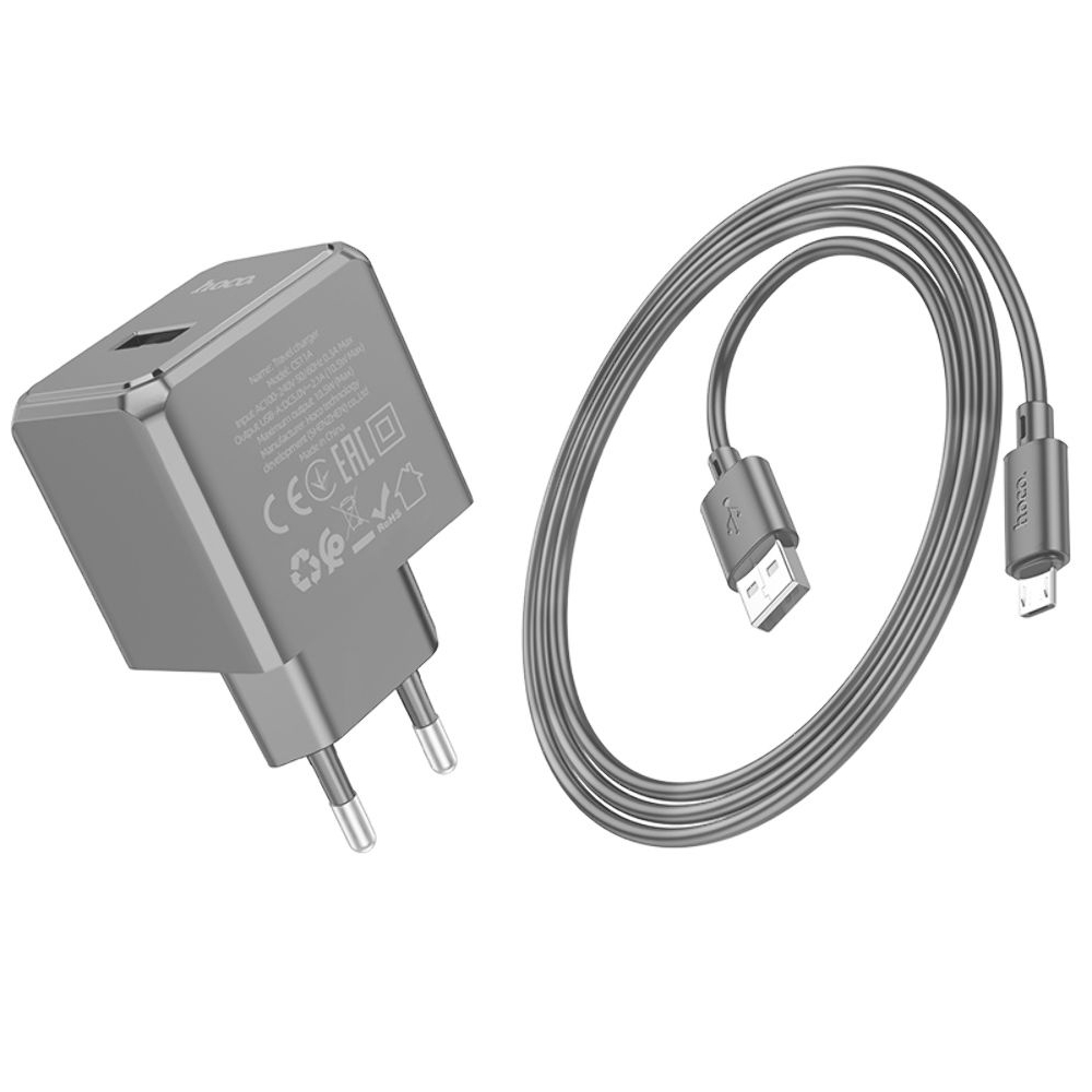 Сетевое зарядное устройство Hoco CS11A, USB, черное, с кабелем USB на MicroUSB