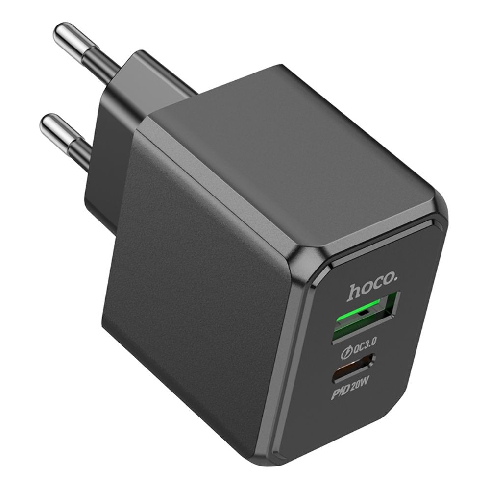 Сетевое зарядное устройство Hoco CS14A, USB, Type-C, Quick Charge, PowerDelivery, черное