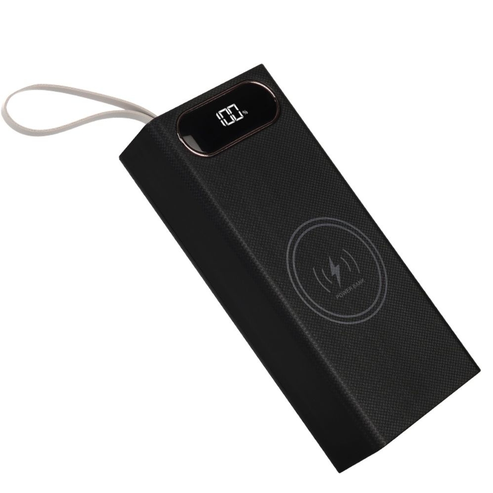 Корпус Multi-powerbank L16, под элементы 18650 до 16 шт, 22.5+15W, с беспроводной зарядкой и фонарём, чорний