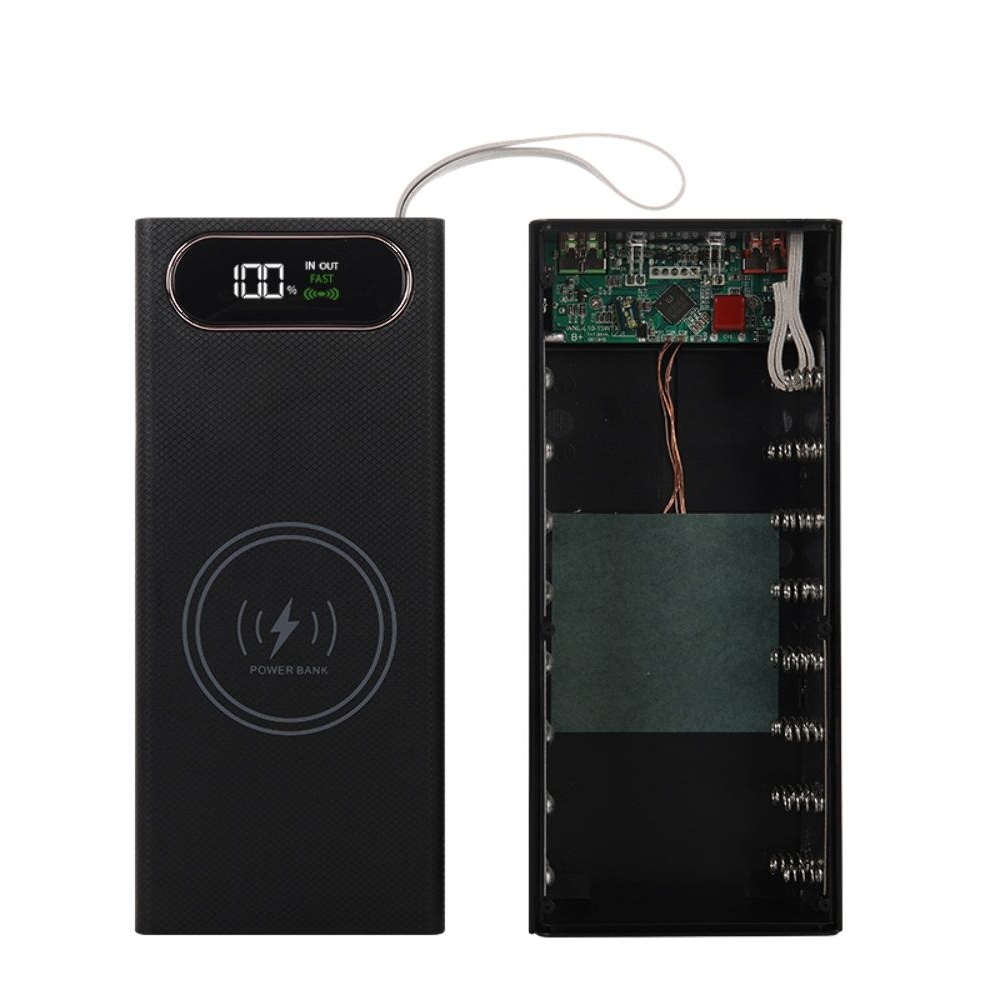 Корпус Multi-powerbank L16, под элементы 18650 до 16 шт, 22.5+15W, с беспроводной зарядкой и фонарём, чорний