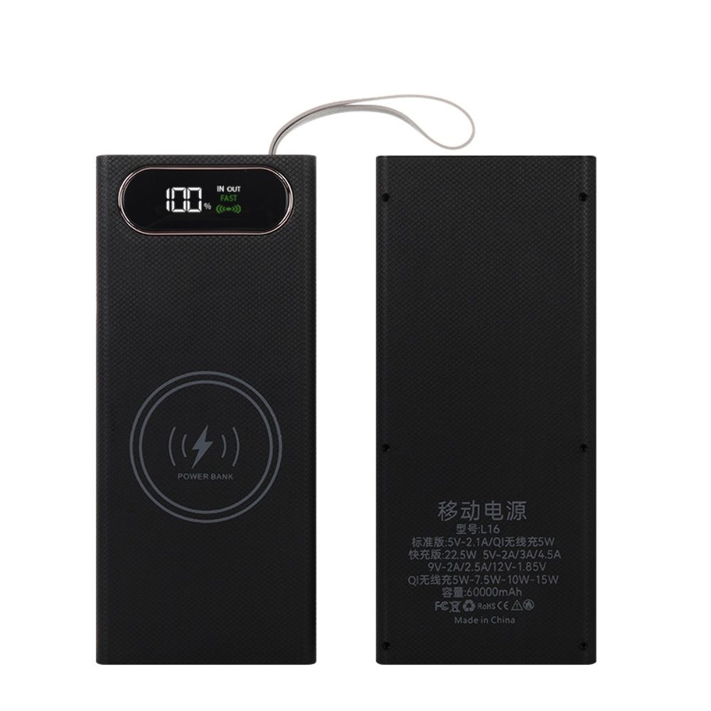 Корпус Multi-powerbank L16, под элементы 18650 до 16 шт, 22.5+15W, с беспроводной зарядкой и фонарём, чорний