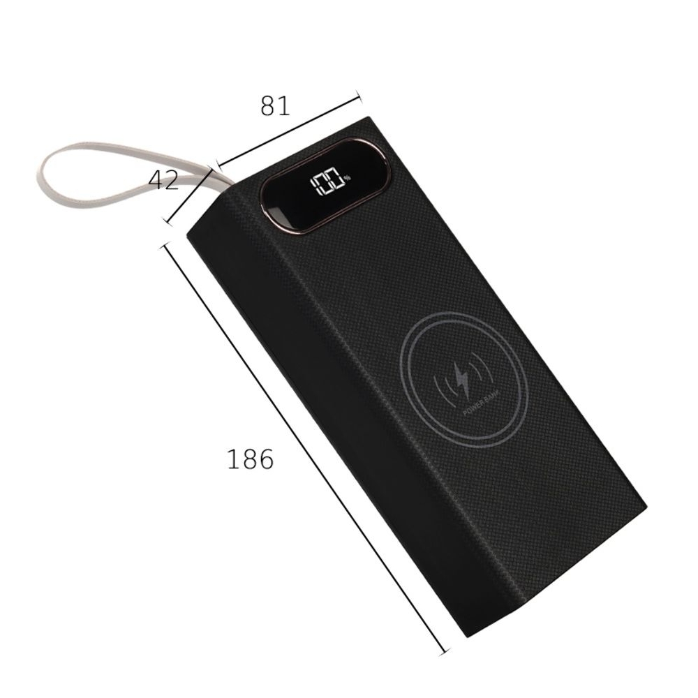 Корпус Multi-powerbank L16, под элементы 18650 до 16 шт, 22.5+15W, с беспроводной зарядкой и фонарём, чорний