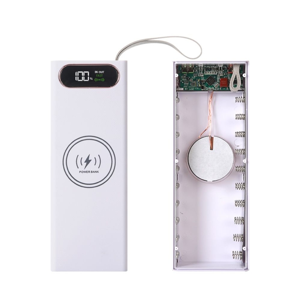 Корпус Multi-powerbank L20, под элементы 18650 до 20 шт, 22.5+15W, с беспроводной зарядкой и фонарём, білий