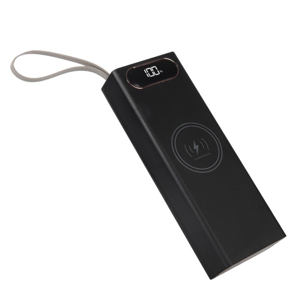 Корпус Multi-powerbank L20, под элементы 18650 до 20 шт, 22.5+15W, с беспроводной зарядкой и фонарём, чорний