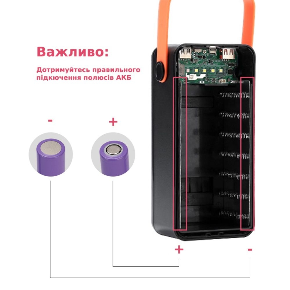 Корпус Multi-powerbank S21, под элементы 18650 до 21 шт, 22.5W, с фонарём, чорний