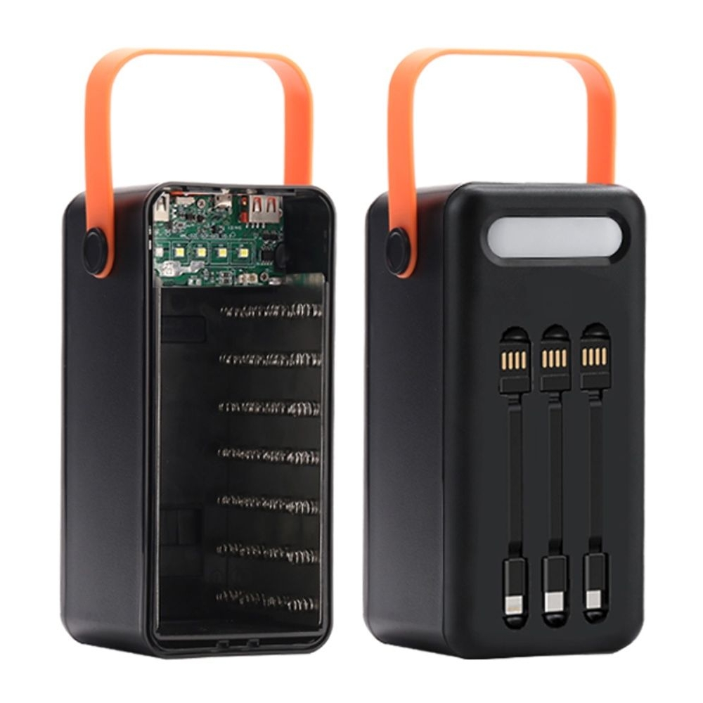 Корпус Multi-powerbank S28, под элементы 18650 до 28 шт, 22.5W, с фонарём, чорний