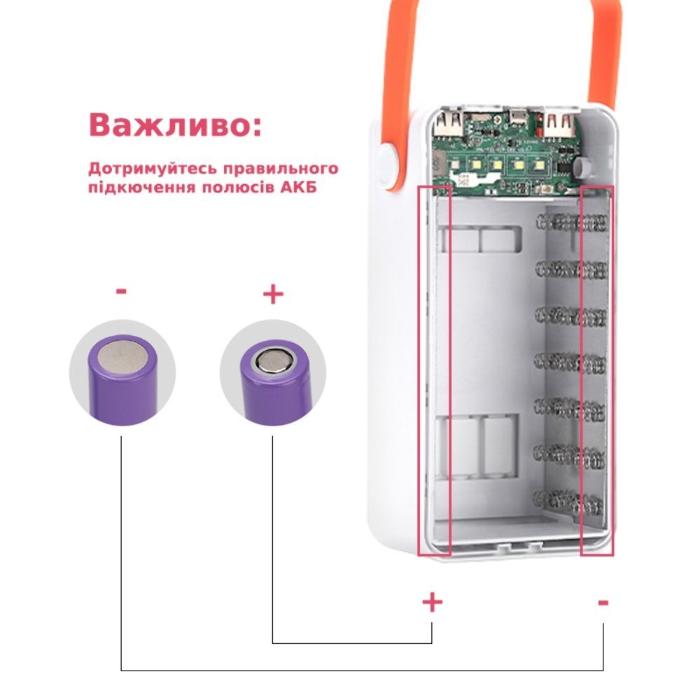 Корпус Multi-powerbank S21, под элементы 18650 до 21 шт, 22.5W, с фонарём, білий