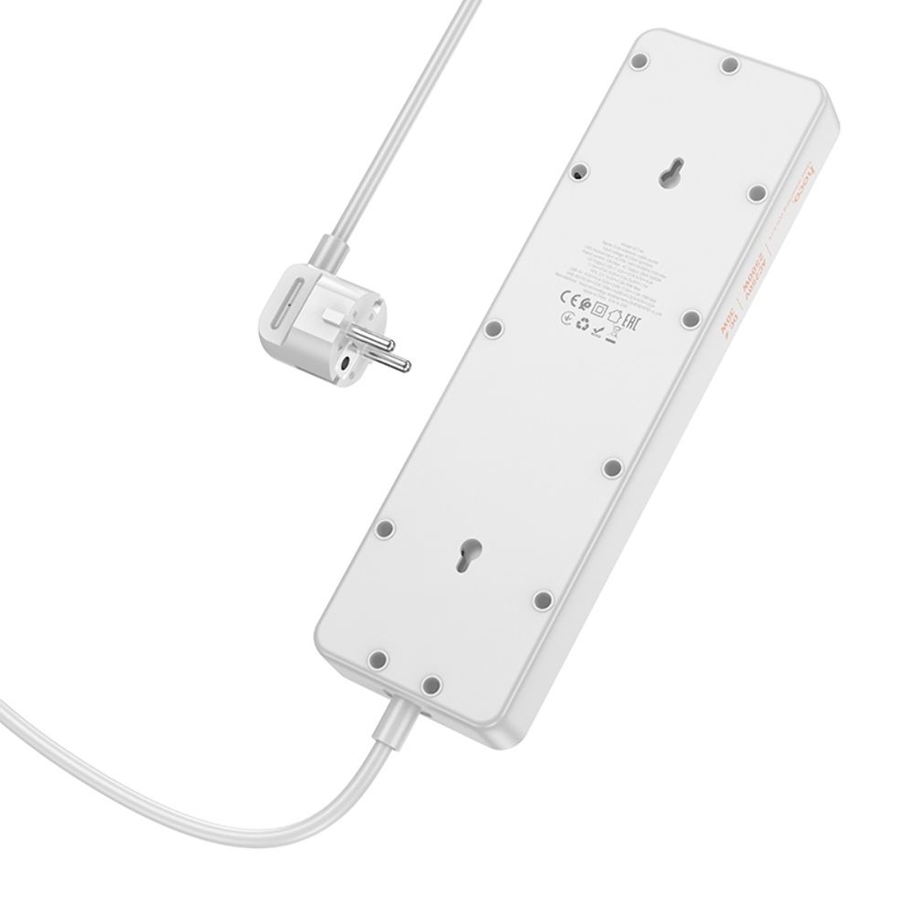 Сетевое зарядное устройство удлинитель Hoco AC13A, 3 USB, 1 Type-C, PowerDelivery (30 Вт), 5 розеток, 100 см, чорний
