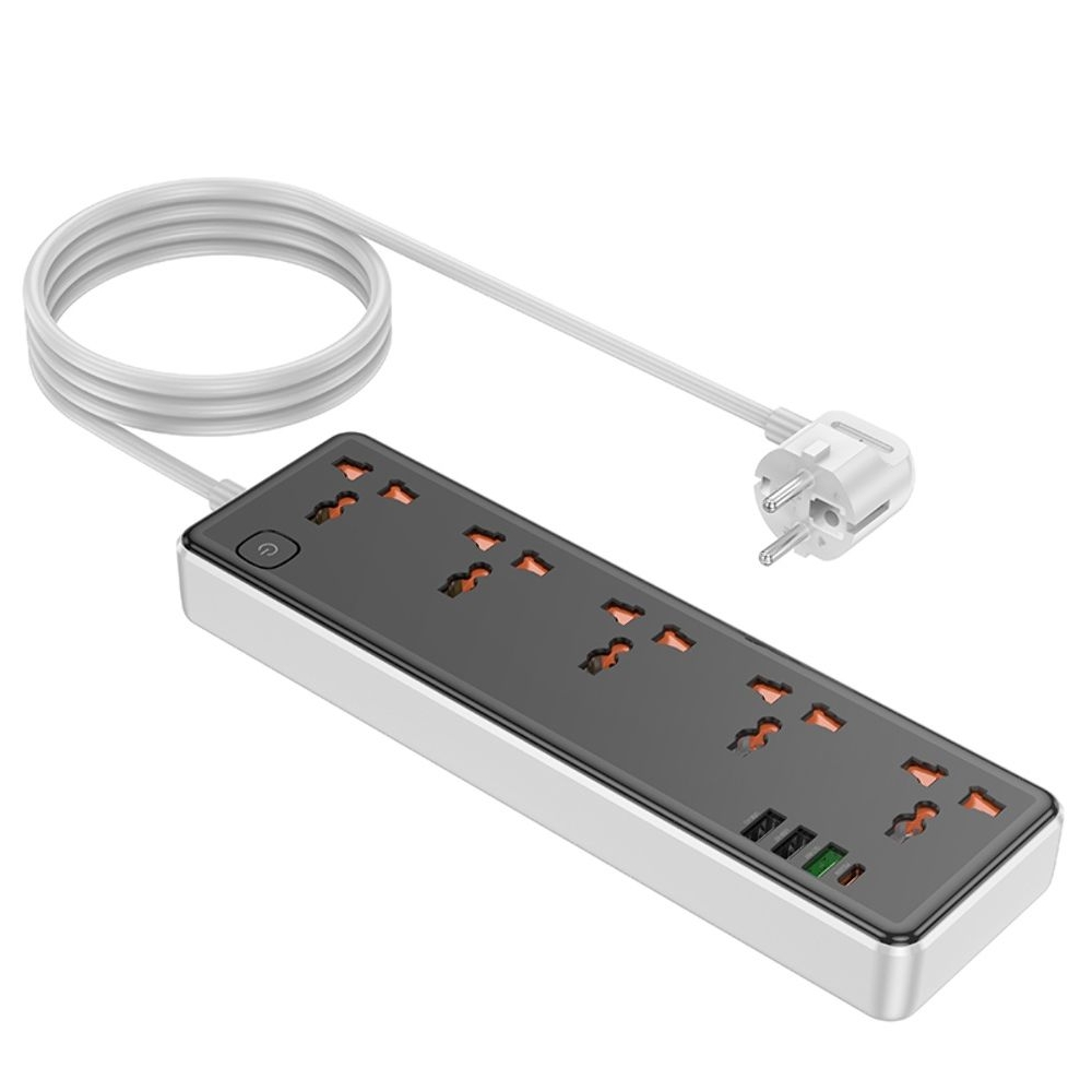 Сетевое зарядное устройство удлинитель Hoco AC13A, 3 USB, 1 Type-C, PowerDelivery (30 Вт), 5 розеток, 100 см, чорний