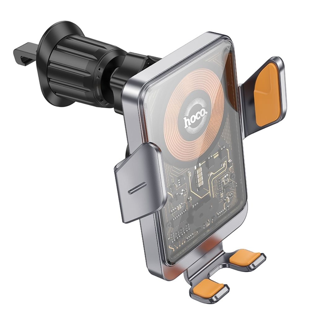 Автодержатель Hoco HW7 с функцией беспроводной зарядки серый