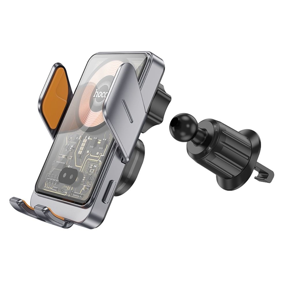 Автодержатель Hoco HW7 с функцией беспроводной зарядки серый