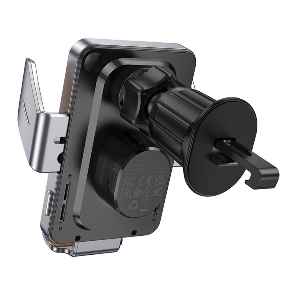 Автодержатель Hoco HW7 с функцией беспроводной зарядки серый