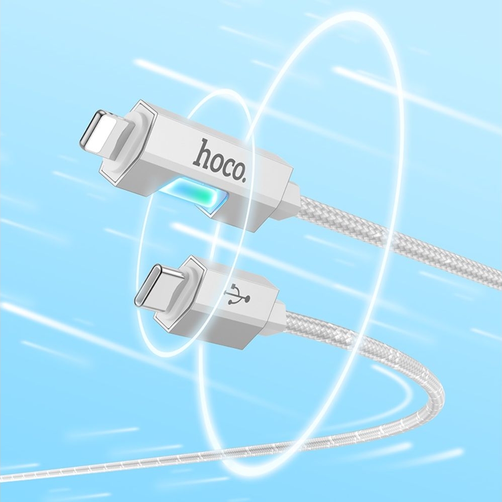 USB-кабель Hoco U123, Type-C на Lightning, 27 Вт, 100 см, сірий
