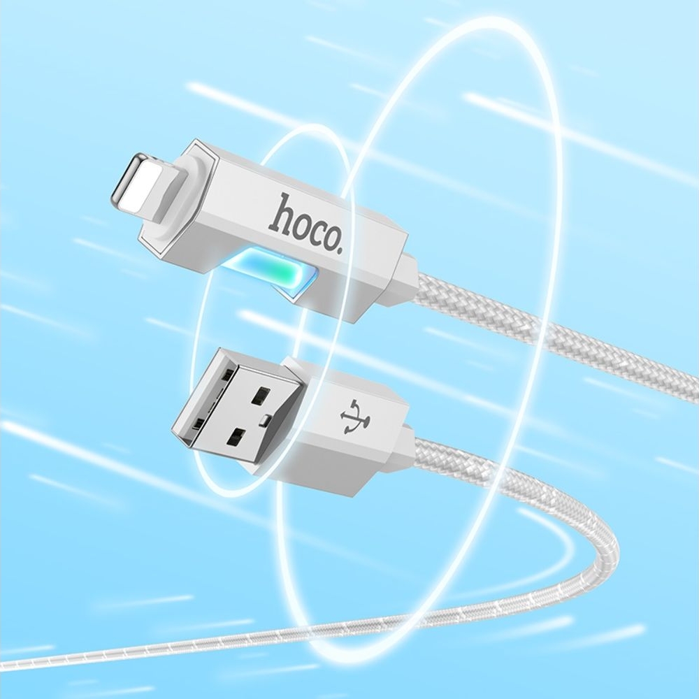 USB-кабель Hoco U123, Lightning, 27 Вт, 100 см, сірий