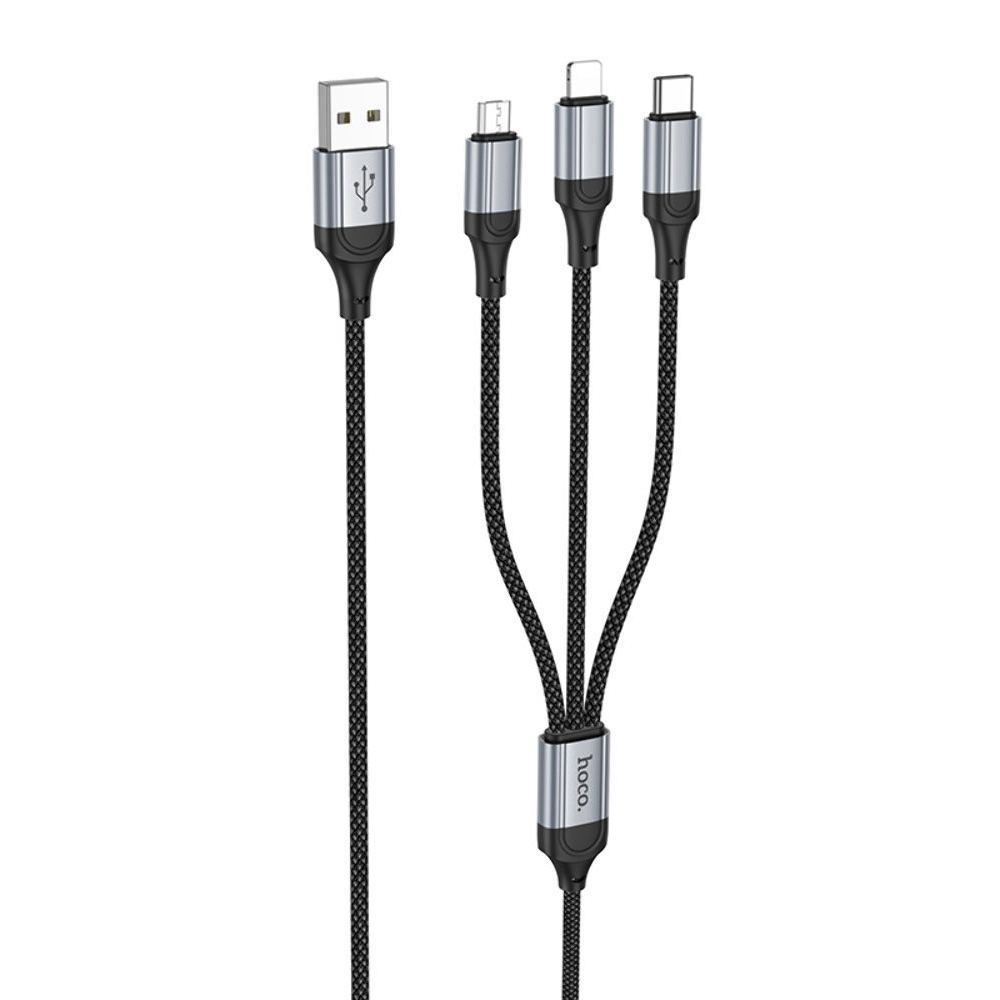 USB-кабель Hoco X102, 3 в 1, Lightning, Type-C, Micro-USB, 100 см, чорний, только для зарядки, режим передачи данных отключен