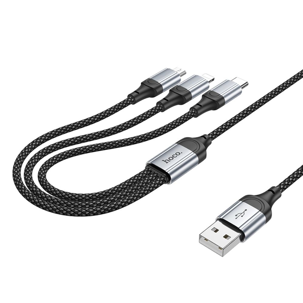 USB-кабель Hoco X102, 3 в 1, Lightning, Type-C, Micro-USB, 100 см, чорний, только для зарядки, режим передачи данных отключен