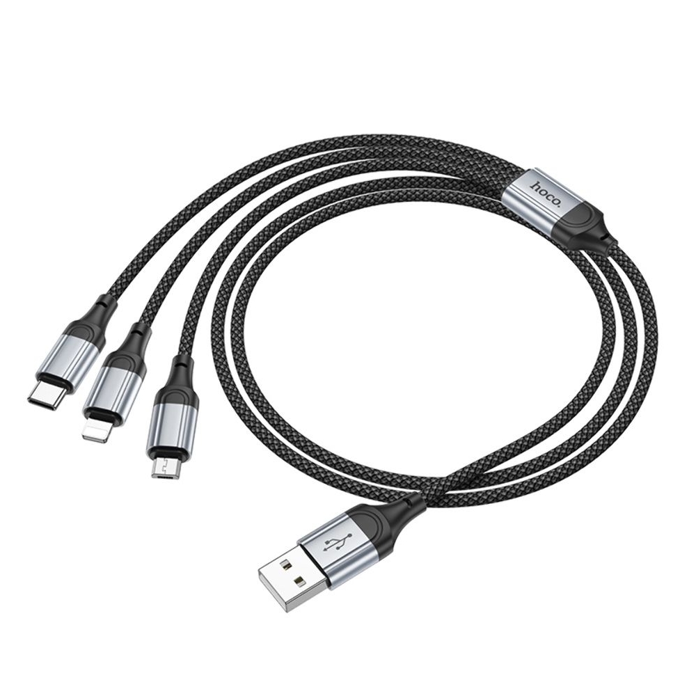 USB-кабель Hoco X102, 3 в 1, Lightning, Type-C, Micro-USB, 100 см, чорний, только для зарядки, режим передачи данных отключен