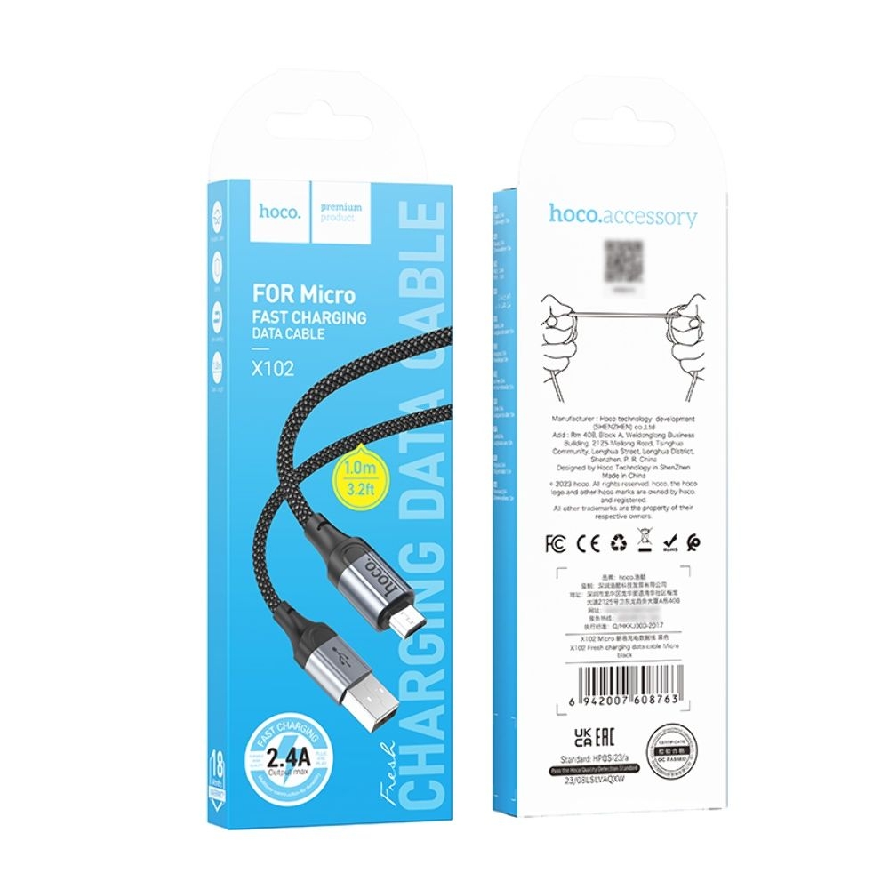 USB-кабель Hoco X102, MicroUSB, чорний
