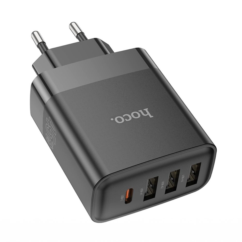 Сетевое зарядное устройство Hoco C127A, 3 USB, Type-C, Power Delivery (45 Вт), черное