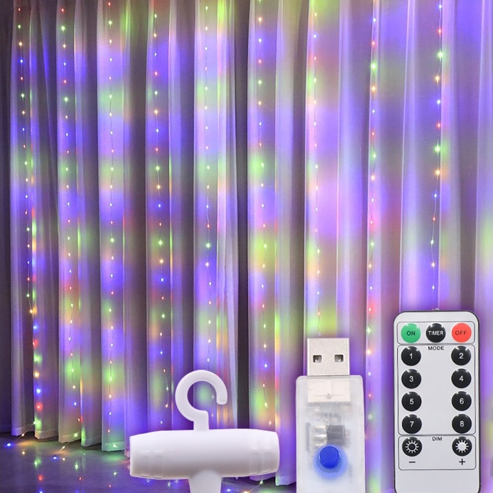 Светодиодная гирлянда USB штора RGB, 3x3 м, 8 режимов, с пультом