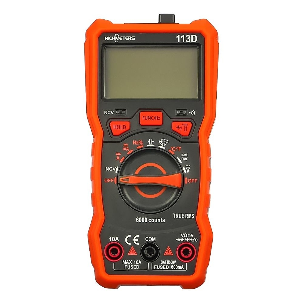 Мультиметр цифровой Richmeters 113D с автоопределением, фонариком, детектором скрытой проводки, термопарой (ток до 10A)