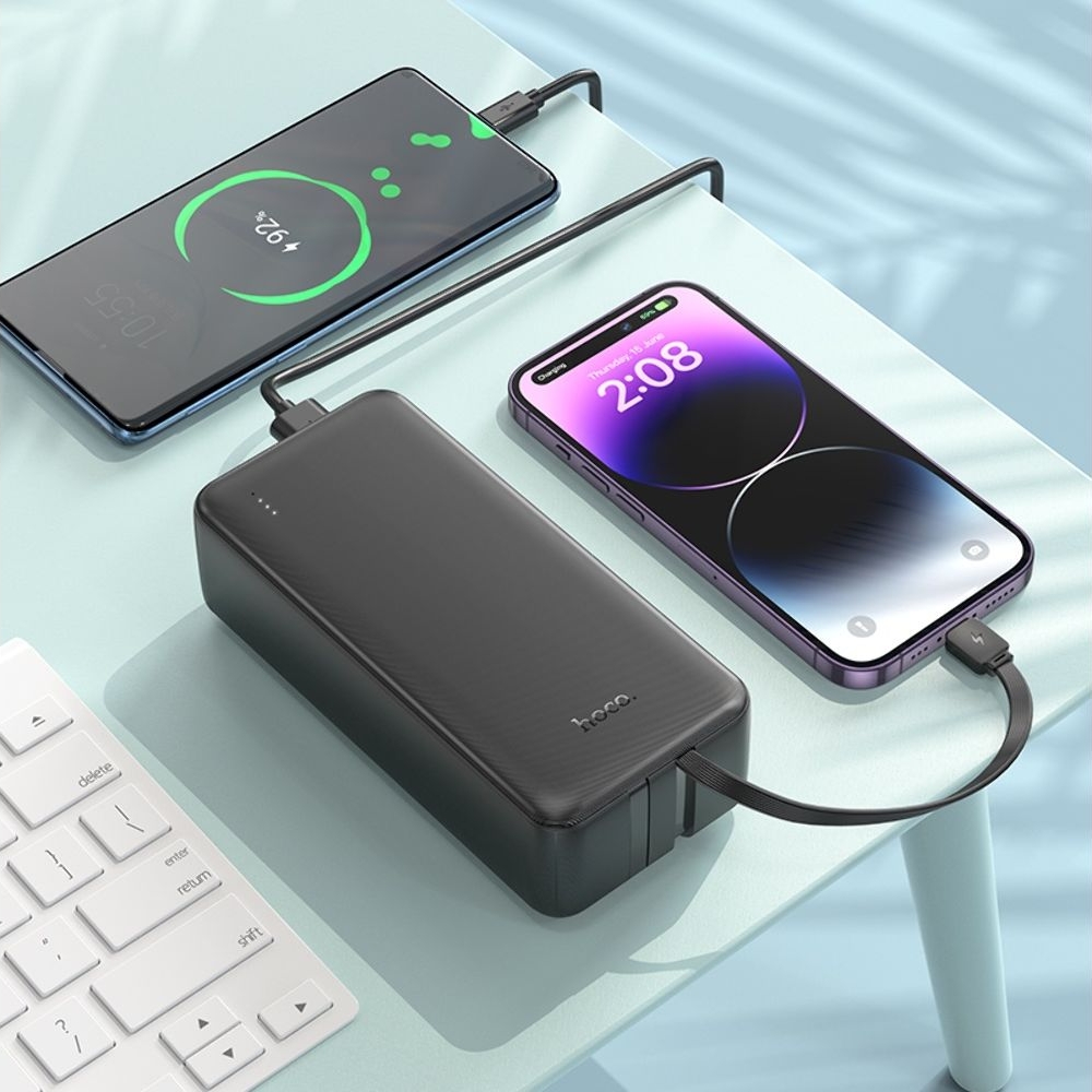 Power bank Hoco J118B, 30000mAh, чорний + кабель Type-C/ Lightning
