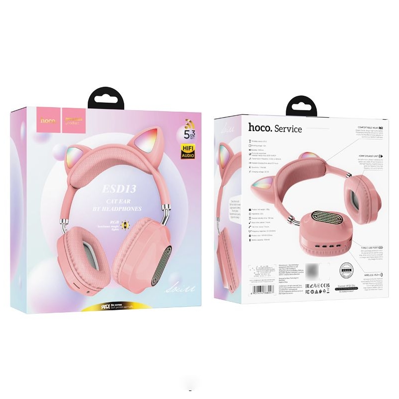 Наушники беспроводные накладные Hoco ESD13 Skill Сat, розовые