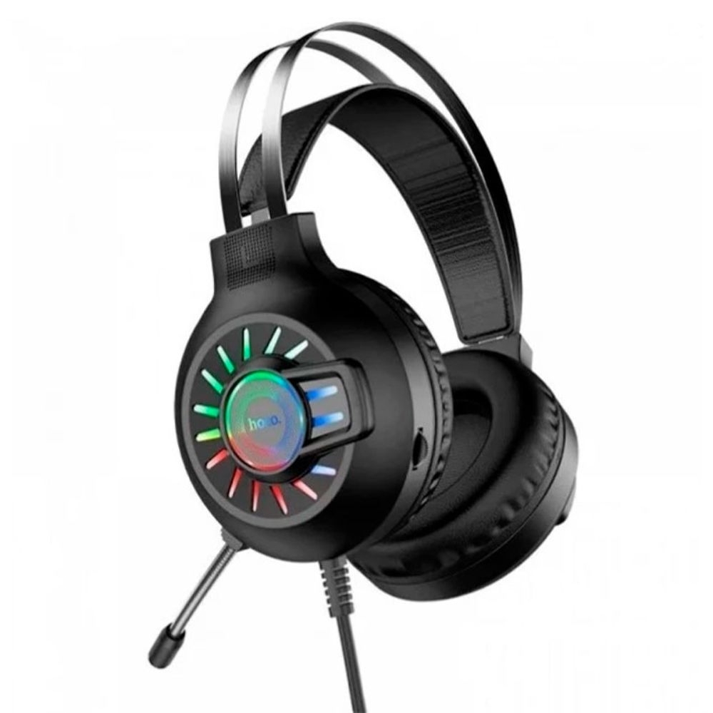 Наушники накладные игровые Hoco ESD04, с микрофоном, с LED-подсветкой, 3.5 мм, черные