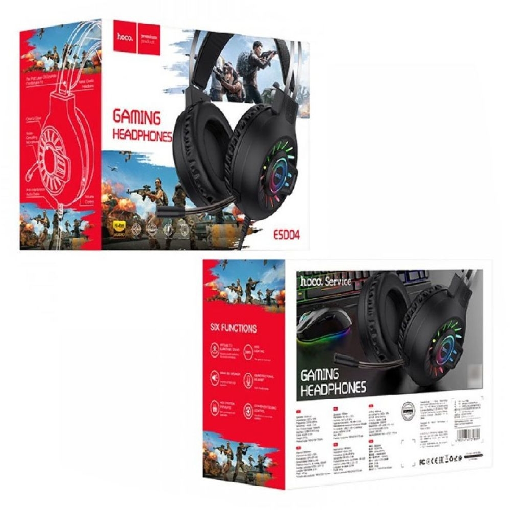 Наушники накладные игровые Hoco ESD04, с микрофоном, с LED-подсветкой, 3.5 мм, черные