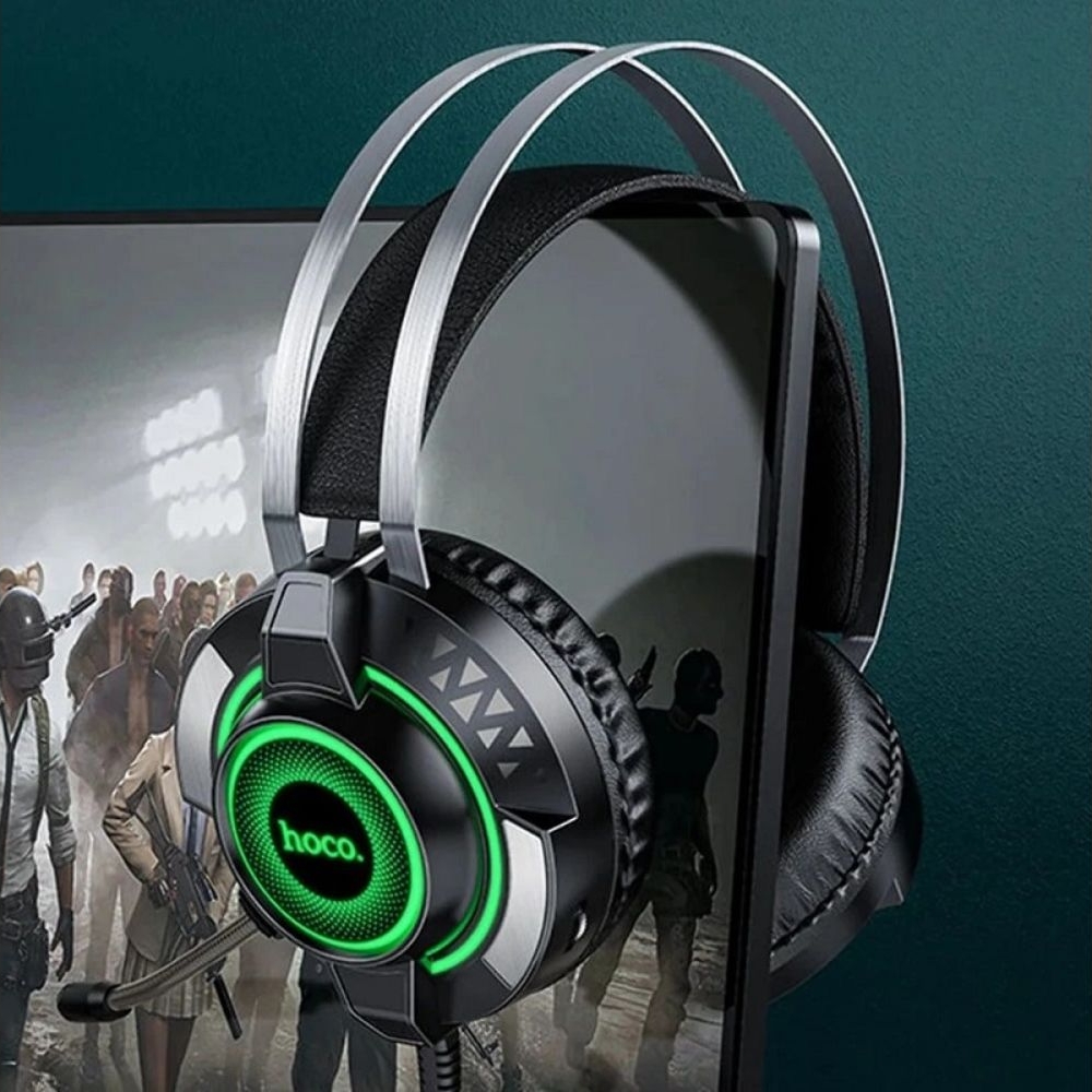 Наушники накладные игровые Hoco ESD06, с микрофоном, с LED-подсветкой, 3.5 мм, черные