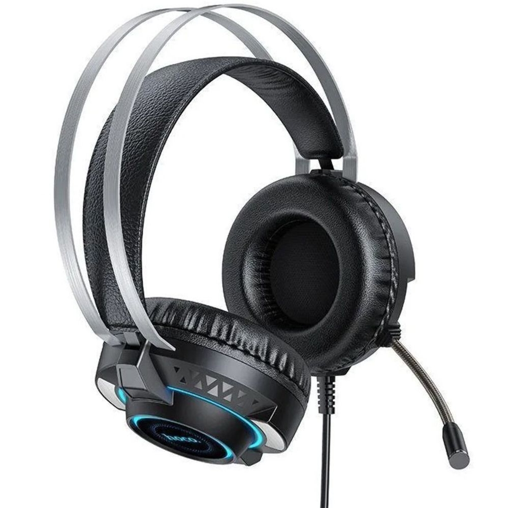 Наушники накладные игровые Hoco ESD06, с микрофоном, с LED-подсветкой, 3.5 мм, черные