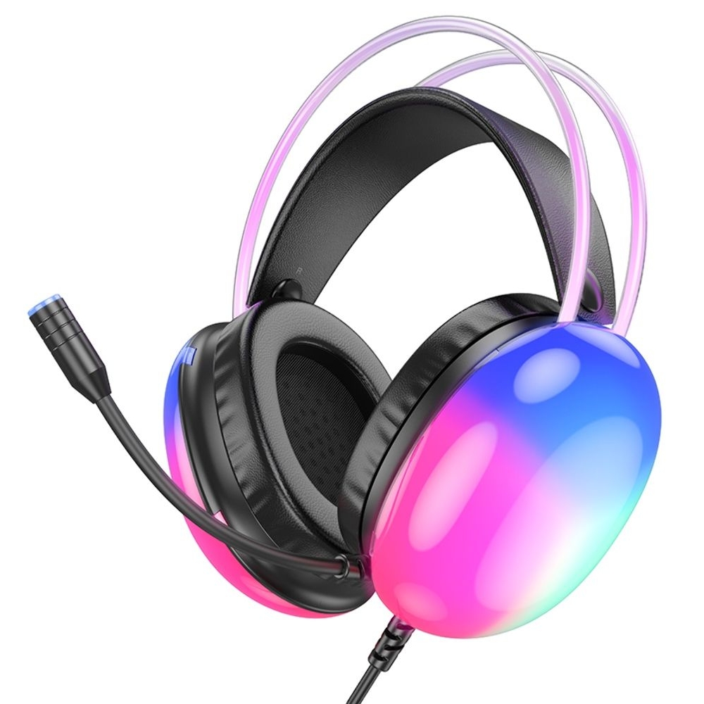 Наушники проводные полноразмерные Hoco W109 Plus USB7.1, с микрофоном и подсветкой, черные