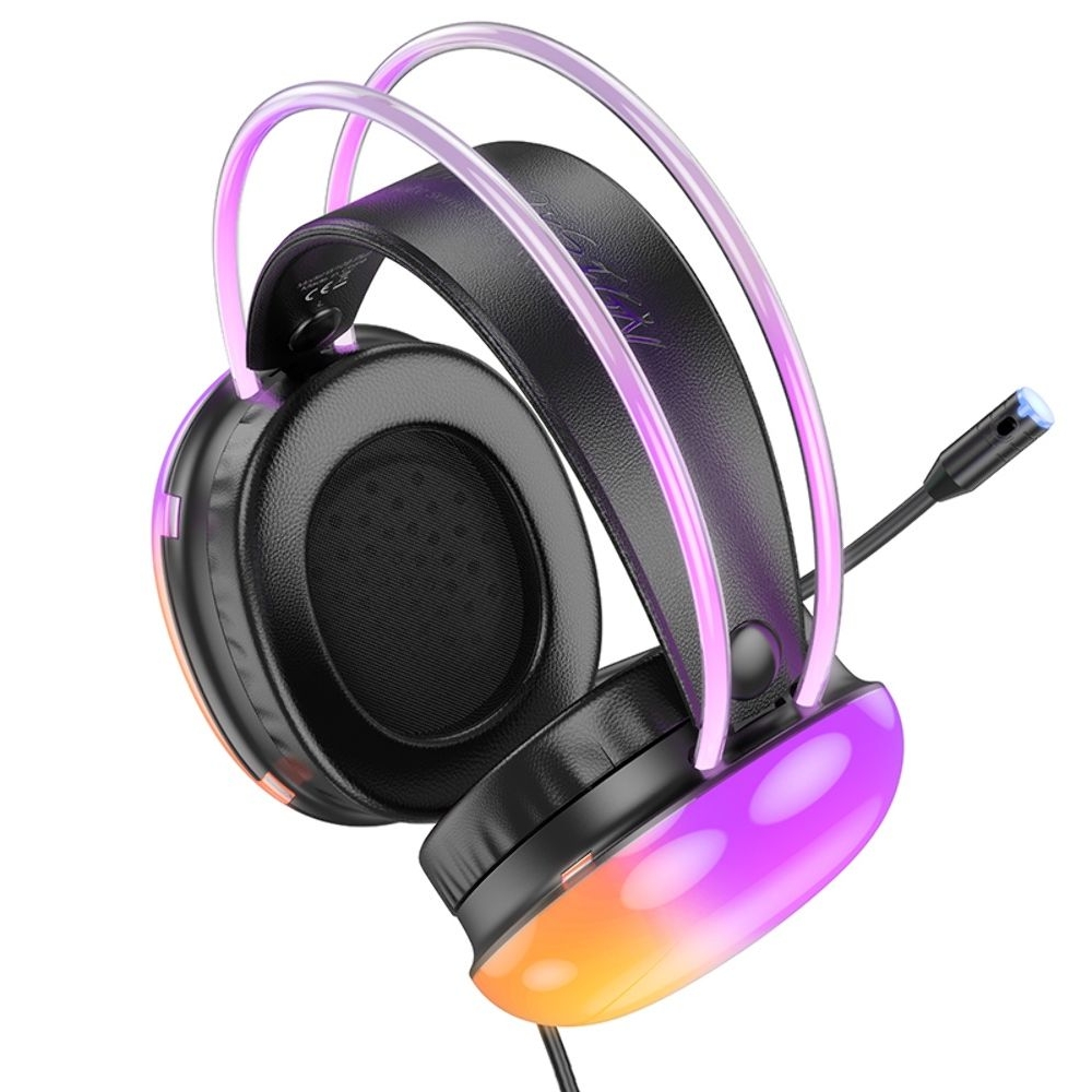 Наушники проводные полноразмерные Hoco W109 Plus USB7.1, с микрофоном и подсветкой, черные