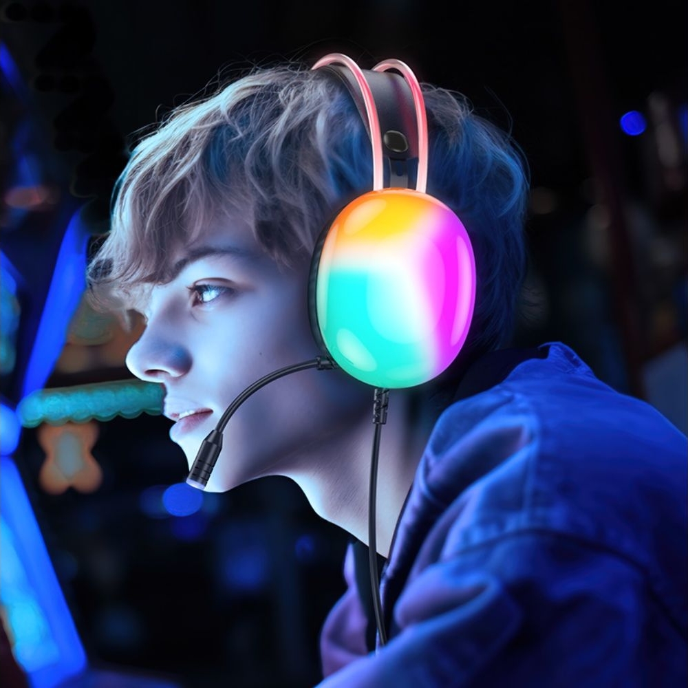 Наушники проводные полноразмерные Hoco W109 Plus USB7.1, с микрофоном и подсветкой, черные