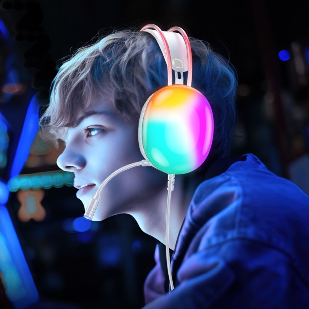 Наушники проводные полноразмерные Hoco W109, с микрофоном и подсветкой, белые