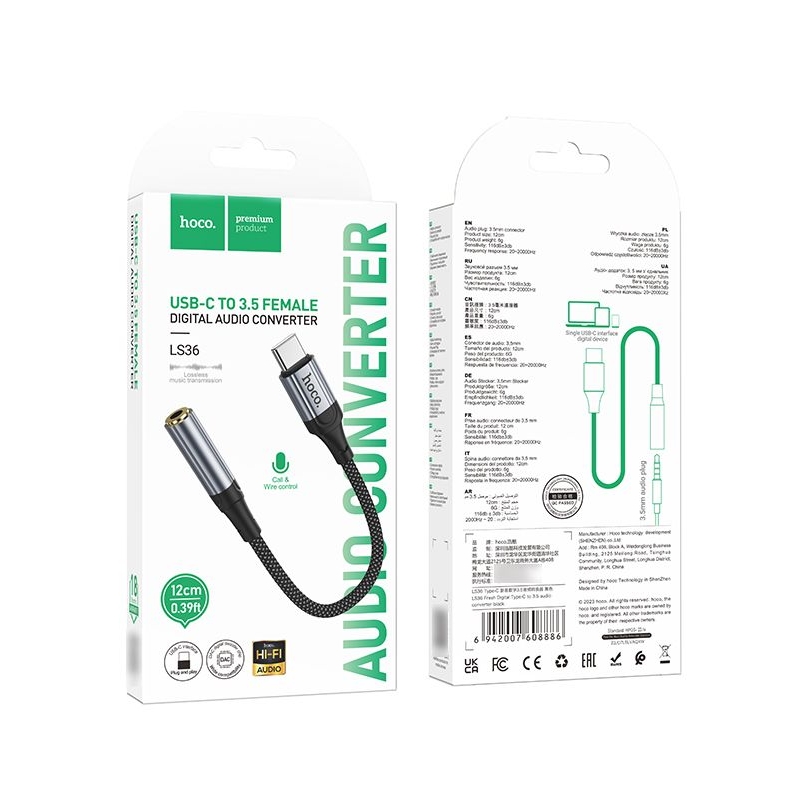 Адаптер переходник Hoco LS36 Type-C to Jack 3.5 (F), чорний