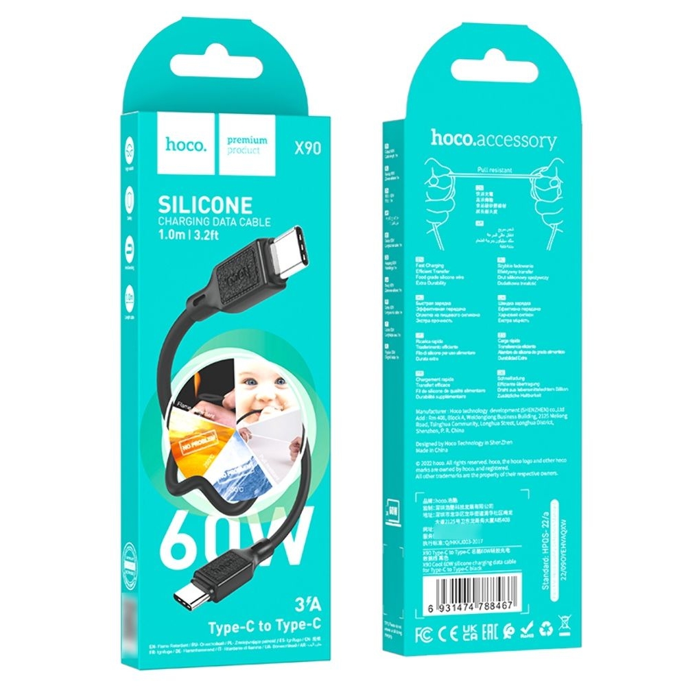 Кабель Hoco X90 Type-C to Type-C PD 60W 1m, чорний