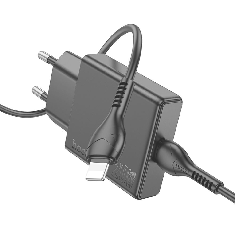 Сетевое зарядное устройство Hoco N37, Type-C, PowerDelivery, с кабелем Type-C на Lightning, черное