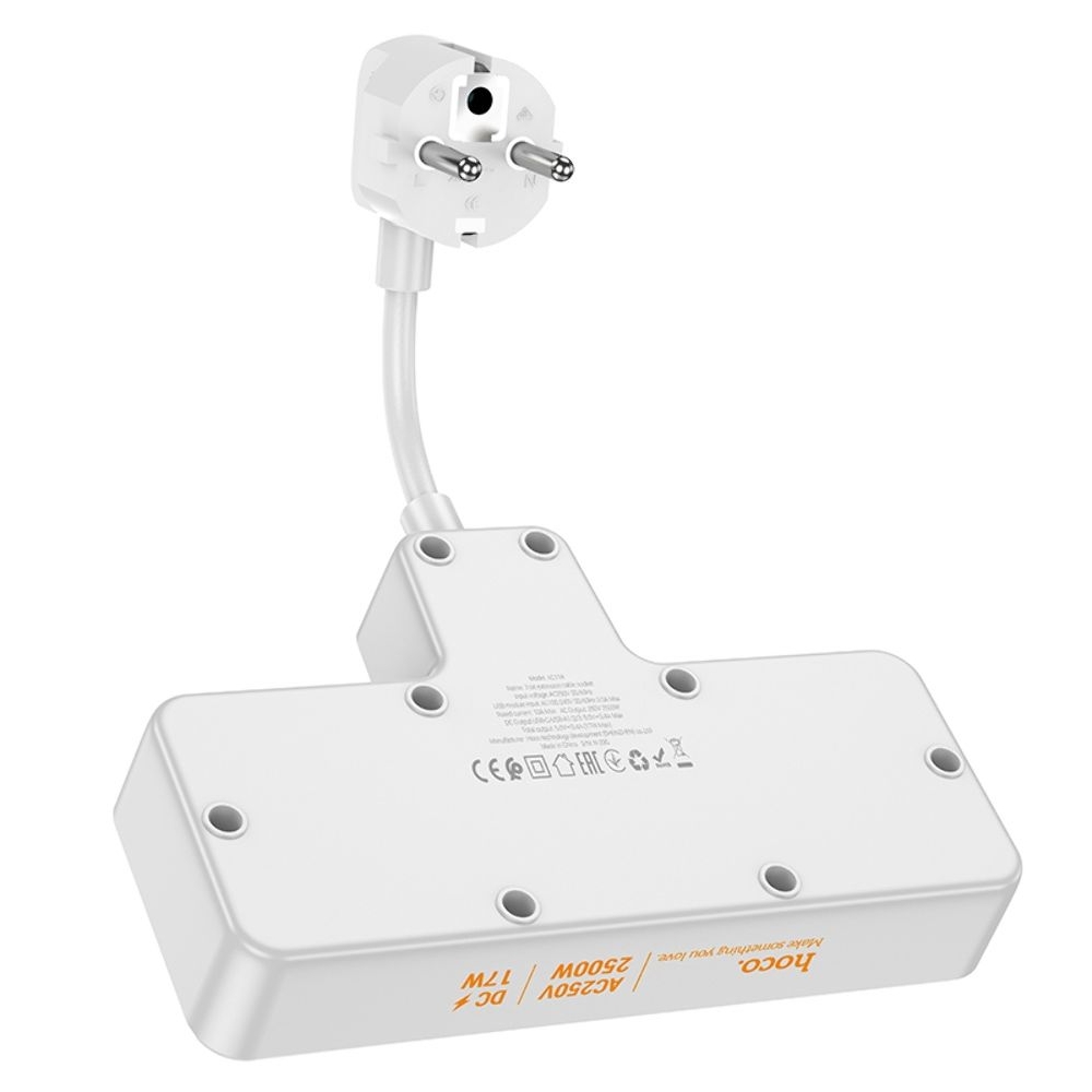 Сетевое зарядное устройство-удлинитель Hoco AC11A, 3 USB, 1 Type-C, 2 розетки, черное