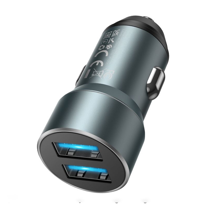 Автомобильний зарядний пристрій Hoco DZ17 2 USB серое | зарядка, зарядное устройство